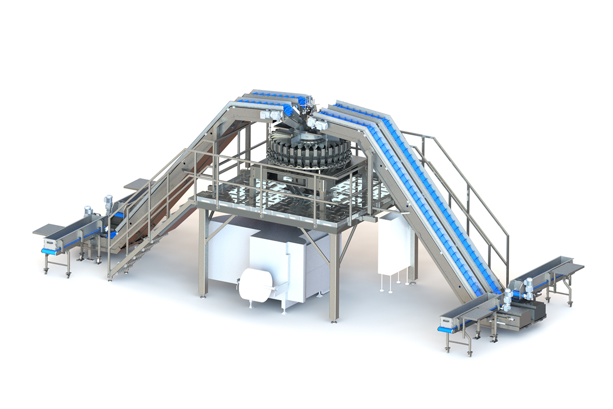 A conveyor system built around a Dataweigh can carry various products to the top of the scale for weighing. | YAMATO SCALE CO. LTD.