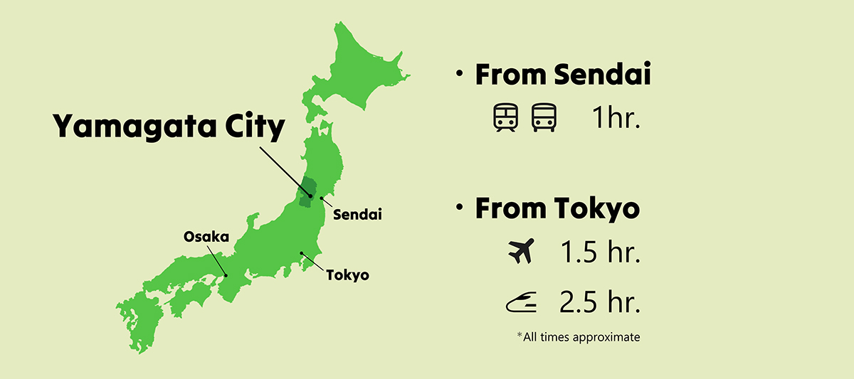 Yamagata city is easily accessible by plane and bullet train from Tokyo, and only an hour away from Sendai. | YAMAGATA CITY
